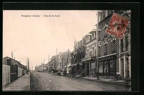 AK Tergnier, Rue de la Gare, Strassenpartie