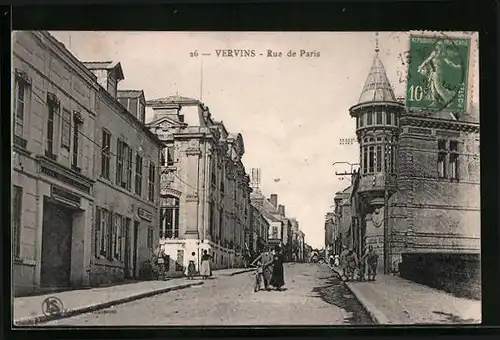 AK Vervins, Rue de Paris, Strassenpartie