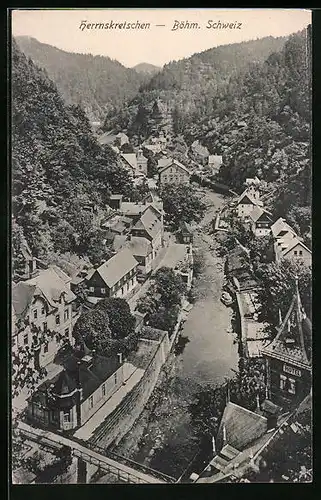 AK Herrnskretschen /Böhm. Schweiz, Ortsansicht aus der Vogelschau