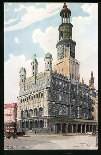 Künstler-AK Posen, Ansicht des Rathauses