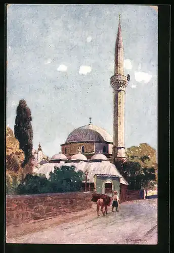 Künstler-AK Mostar, Karadzibeg-Moschee