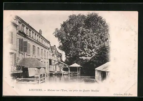 AK Louviers, Maisons sur l`Eure, vue prise des Quatre Moulins