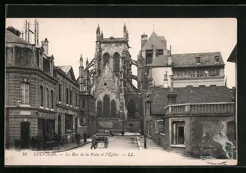 AK Louviers, La Rue de la Poste et l`Eglise