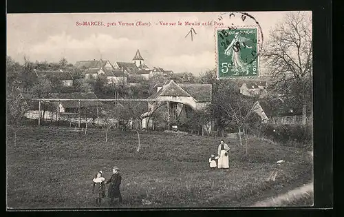 AK St-Marcel près Vernon, Vue sur Moulin et le Pays