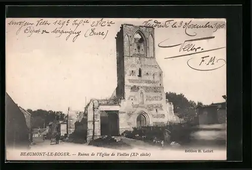 AK Beaumont-le-Roger, Ruines de l`Eglise de Vieilles