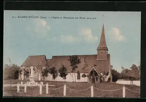 AK Illiers-L`Éveque, L`Eglise et Monument aux Morts 1914-1918