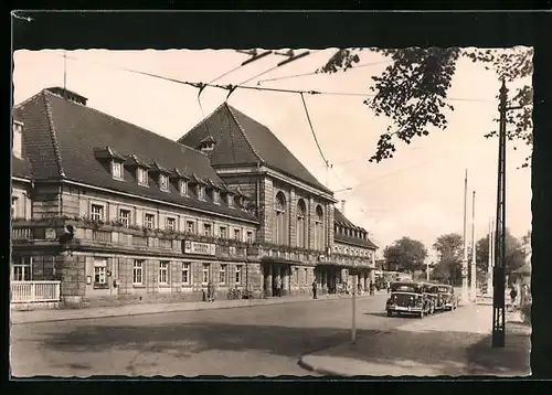 AK Weimar, Hauptbahnhof mit Mitropa-Gaststätte