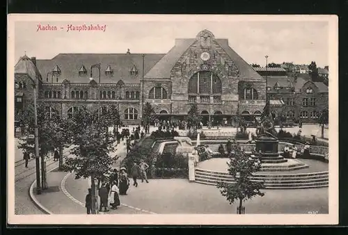 AK Aachen, Hauptbahnhof mit Vorplatz