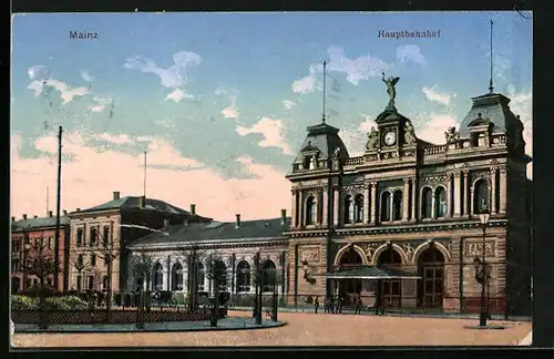 AK Mainz, Hauptbahnhof mit Vorplatz