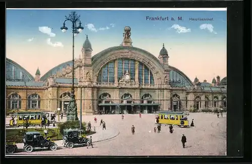 AK Frankfurt a. M., Hauptbahnhof mit Strassenbahnen