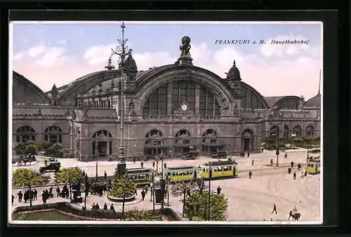 AK Frankfurt a. M., Hauptbahnhof mit Strassenbahnen