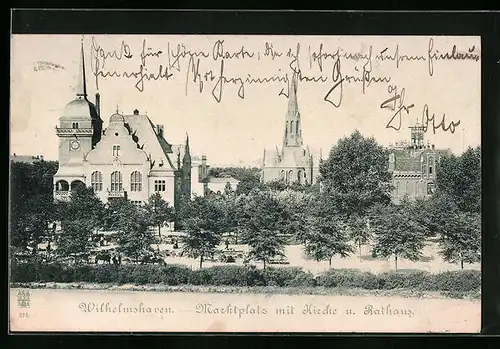 AK Wilhelmshaven, Martkplatz mit Kirche und Rathaus