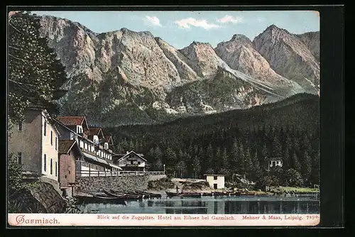 AK Garmisch, Hotel am Eibsee, Blick zur Zugspitze