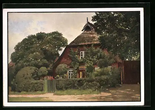 Künstler-AK Amelinghausen, Typisches Gehöft in der Lüneburger Heide