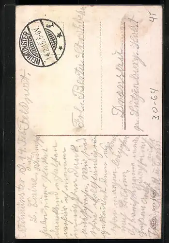 Künstler-AK Soldat mit geschultertem Gewehr nimmt Abschied von seiner Geliebten