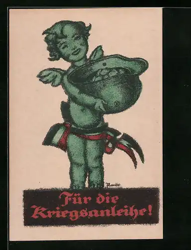 AK Engel mit gefülltem Stahlhelm, Kriegsanleihe