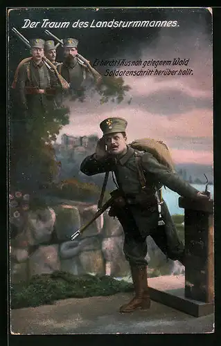 AK Soldat horcht in den Wald hinein