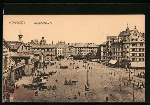 AK München, Bahnhofsplatz mit Strassenbahn