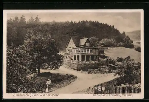 AK Brombach /Usingen, Kurpension Haus Waldfrieden mit Strassenpartie