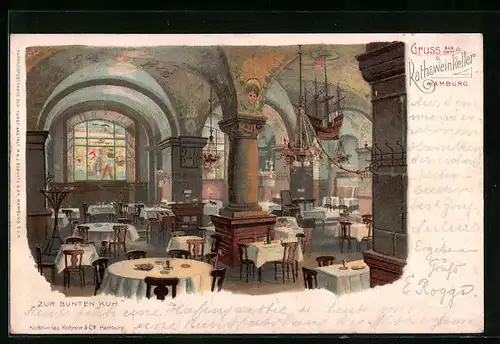 Lithographie Hamburg, Restaurant Rathsweinkeller Zur bunten Kuh