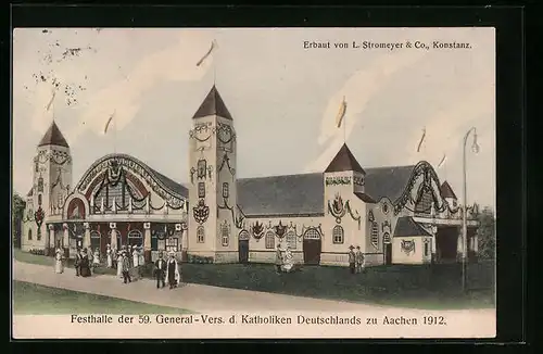 AK Aachen, Festhalle der 59. General-Vers. d. Katholiken Deutschlands