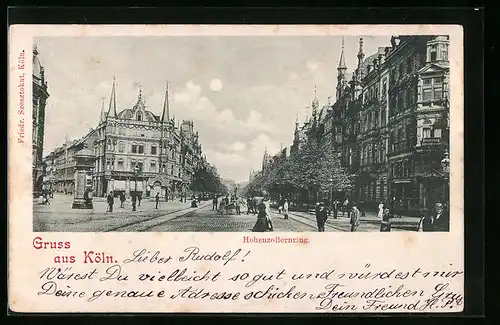 Mondschein-AK Köln-Neustadt, Hohenzollernring mit Strassenpartie