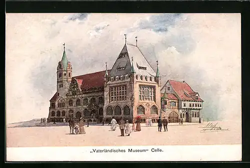 Künstler-AK Celle, Vaterländisches Museum von der Strasse betrachtet
