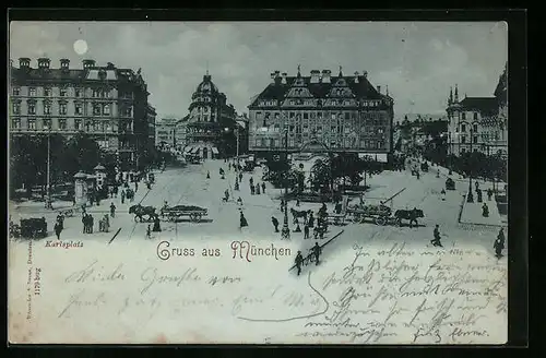 Mondschein-AK München, Karlsplatz aus der Vogelschau