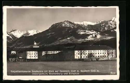 AK Sonthofen, Karpathenkaserne mit Blick auf Berggipfel