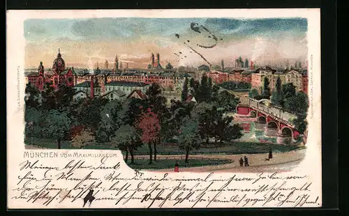 Lithographie München, Ortsansicht vom Maximilianeum