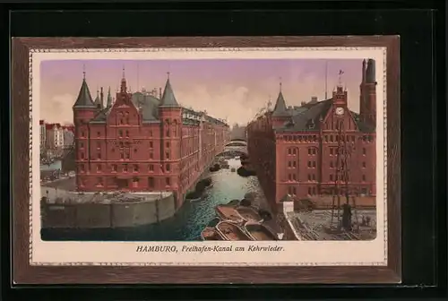 Künstler-AK Hamburg, Freihafen-Kanal am Kehrwieder