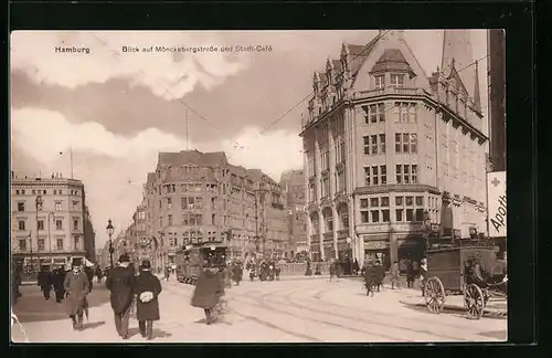 AK Hamburg, Blick auf Mönckebergstrasse und Stadt-Café