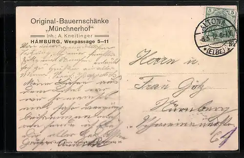 AK Hamburg-Neustadt, Original-Bauernschänke Münchnerhof, Wexpassage 5-11