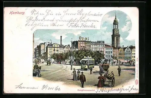 AK Hamburg-Neustadt, Strassenbahn auf dem Zeughausmarkt
