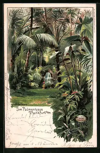 Lithographie Frankfurt-Westend, Innenansicht des Palmenhauses