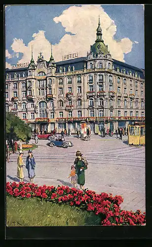 AK Frankfurt a. M., Fahrig`s Hotel Bristol gegenüber dem Hauptbahnhof von der Strasse gesehen
