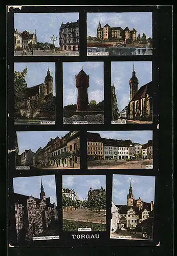 AK Torgau, Nordringstrasse, Schloss Härtenfels, Stadtkirche, Wasserturm
