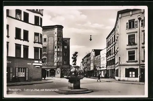 AK Rosenheim, Ludwigs-Platz und Kaiserstrasse mit Gesschäften