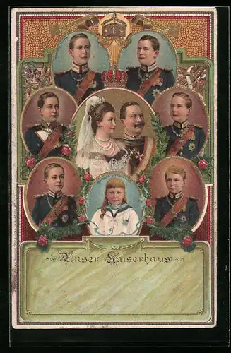 Präge-AK Kaiser Wilhelm II. mit Kaiserin Auguste Victoria Königin von Preussen und ihren Kindern