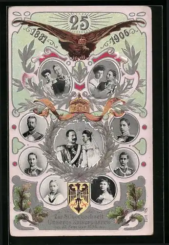 Präge-AK Erinnerung an die Silberhochzeit des Kaiserpaares am 27. Februar 1906