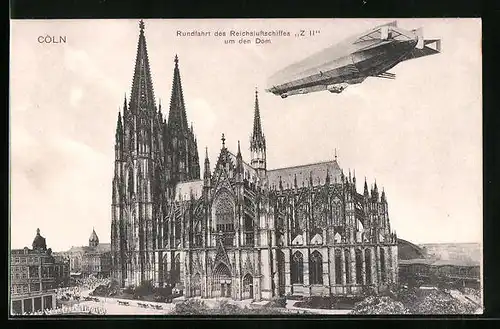 AK Köln a. Rh., Rundfahrt des Reichsluftschiffes Z II um den Dom