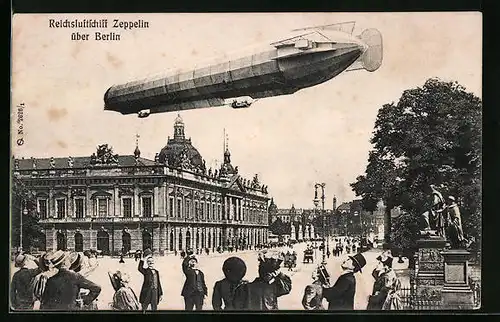 AK Berlin, Reichsluftschiff Zeppelin über der Museumsinsel