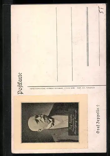 AK Ferdinand Graf von Zeppelin mit Zwicker in der Hand