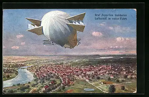 AK Graf Zeppelins lenkbares Luftschiff in voller Fahrt