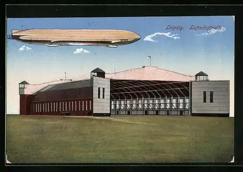 AK Leipzig, Zeppelin Sachsen über der Luftschiffhalle