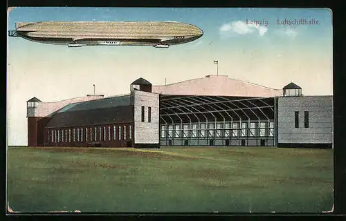 AK Leipzig, Zeppelin Sachsen über der Luftschiffhalle