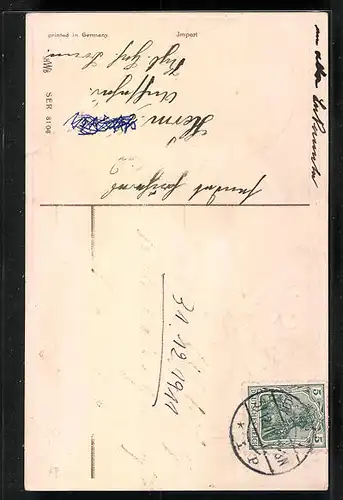 AK Paar im Zeppelin mit Neujahrsgrüssen