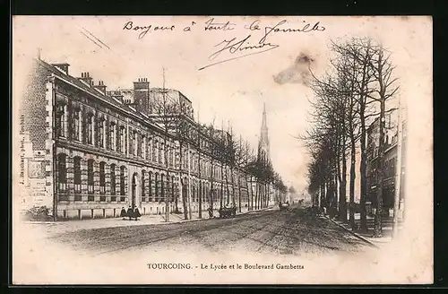 AK Tourcoing, Le Lycée et le Boulevard Gambetta