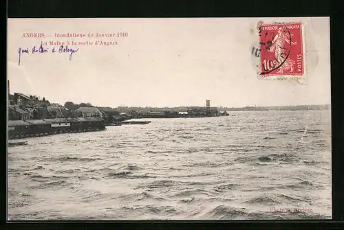 AK Angers, Inondations de Janvier 1910, La Maine à la sortie d`Angers