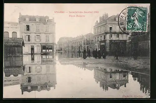 AK Angers, Inondations Janvier 1910, Place Molière